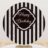 Lofaris Round Simple Silver Black Stripe Happy Birthday Backdrop